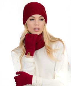 Detachable Fur Pom-Pom Knit Sweater Hat & Infinity Scarf  Set WSHT415