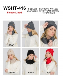 Fur Pom-Pom Knit Sweater Hat & Infinity Scarf Set WSHT416