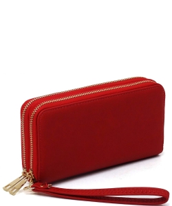 Fashion Double Zip Around Wallet Wristlet WU0012 RED