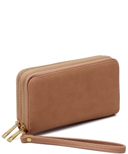 Fashion Double Zip Around Wallet Wristlet WU0012 ROSE PINK