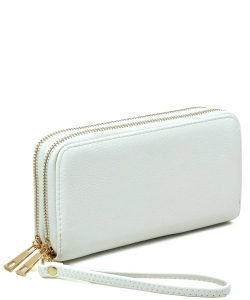 Fashion Double Zip Around Wallet Wristlet WU0012 WHITE