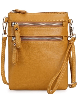 Solene Women's Faux Leather Organizer Multi Zipper Pockets With Detachable Wristlet Crossbody Bag with Logo 