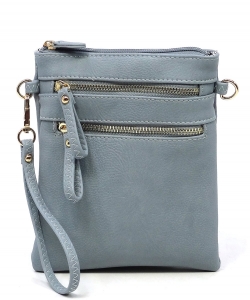 Fashion Multi Zip Pocket Cross Body Bag WU002 BLUE GRAY