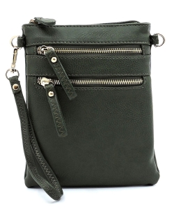 Fashion Multi Zip Pocket Cross Body Bag WU002 OLIVE