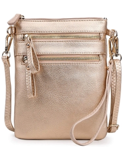 Fashion Multi Zip Pocket Cross Body Bag WU002 ROSEGOLD
