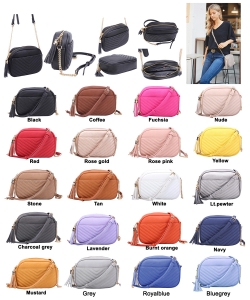 Fashion V Pattern Stitch Smooth Oval Tassel Crossbody Bag WU120