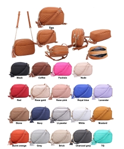 Fashion V Pattern Stitch Tassel Crossbody Bag WU121